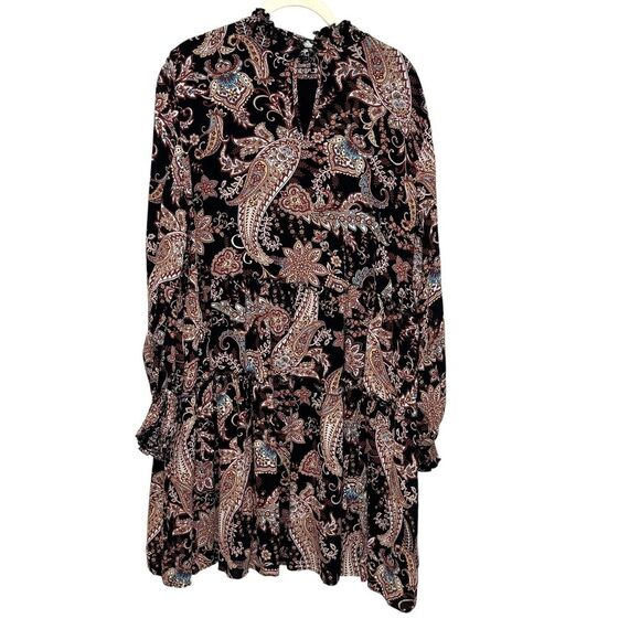 Anthropologie Dress Womens 1X Paisley Floral Long Sleeve Boho Tiered Viscose - Picture 1 of 10